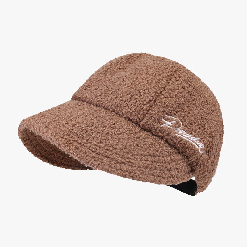 Letter Embroidery Baseball Cap Lamb Wool Winter Fisherman's Hat