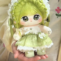 Adorable Green Curly Hair Plush Doll with Large Eyes & Pigtails