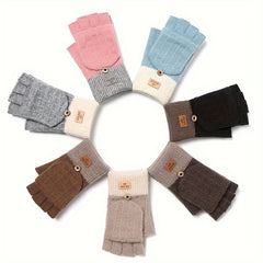 Half Finger Flip Warm Gloves Cold Proof Knitted Mittens Christmas Gift