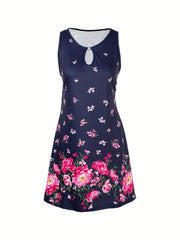  Floral & Butterfly Print Tank Dress