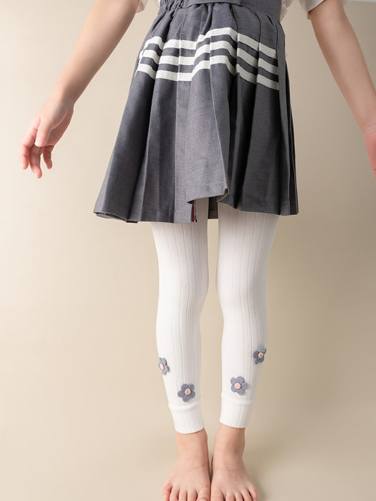 Girls High Stretch Soft Leggings Flowers Decor Pants Kids Clothes
