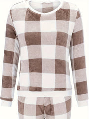  Plaid Print Long Sleeve Lounge Set