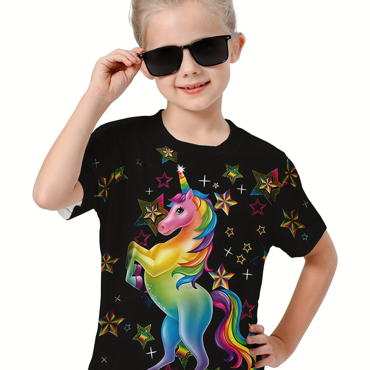 3D Unicorn Graphic T-shirt Girls Short Sleeve Tee Summer Casual Gift