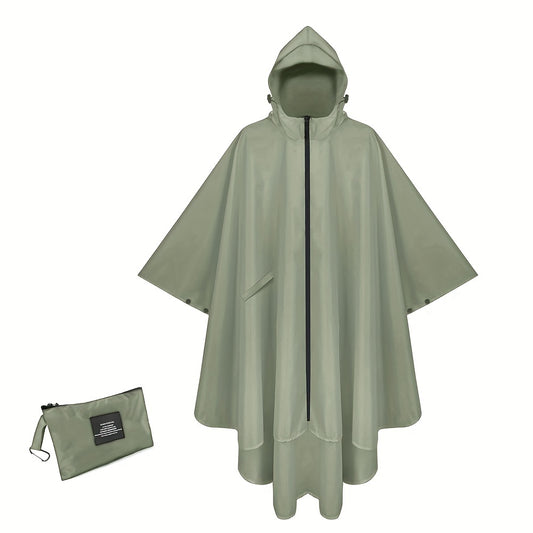 Waterproof Hooded Rain Poncho with Zipper Motorcycle Raincoat