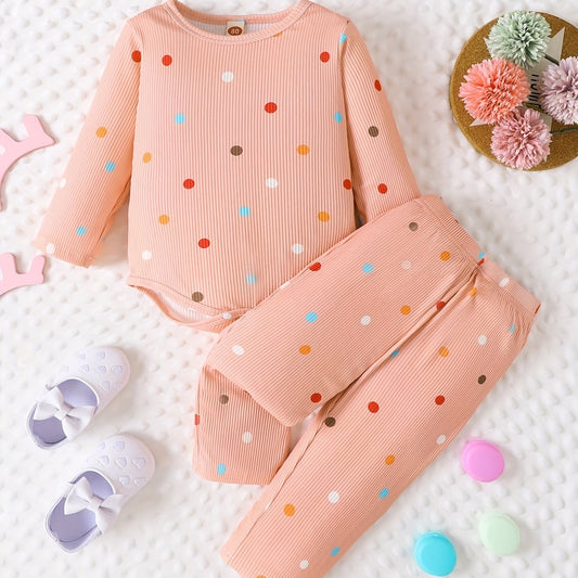 2pcs Baby Girls Polka Dot Onesie & Pants Set