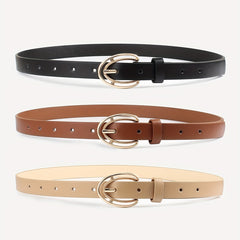 3pcs Hollow Out Oval Buckle Belt PU Leather Waist Belt Casual Jeans Pants Belt