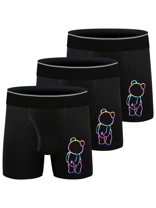 3pcs Boys Teen Bear Print Cotton Boxer Briefs Underwear