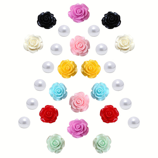 28pcs Colorful Pearl & Flower Shoe Charms for Clogs DIY Accessory