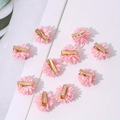 10pcs Pink Fabric Flower Hair Clips with Rhinestones for Parties