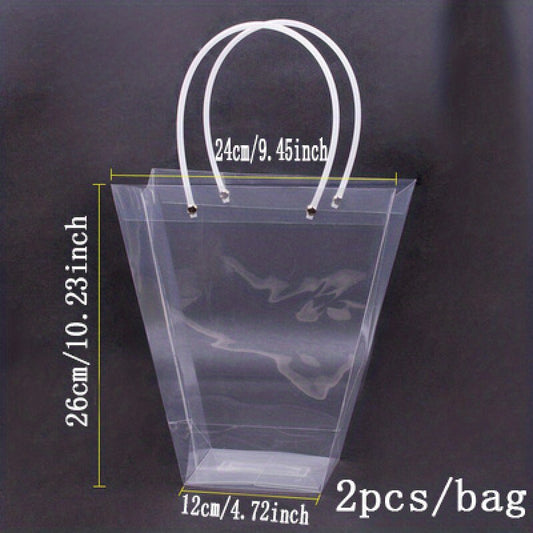 2pcs Transparent Trapezoidal Flower Net Red Handbag Bouquet Plastic Handbag