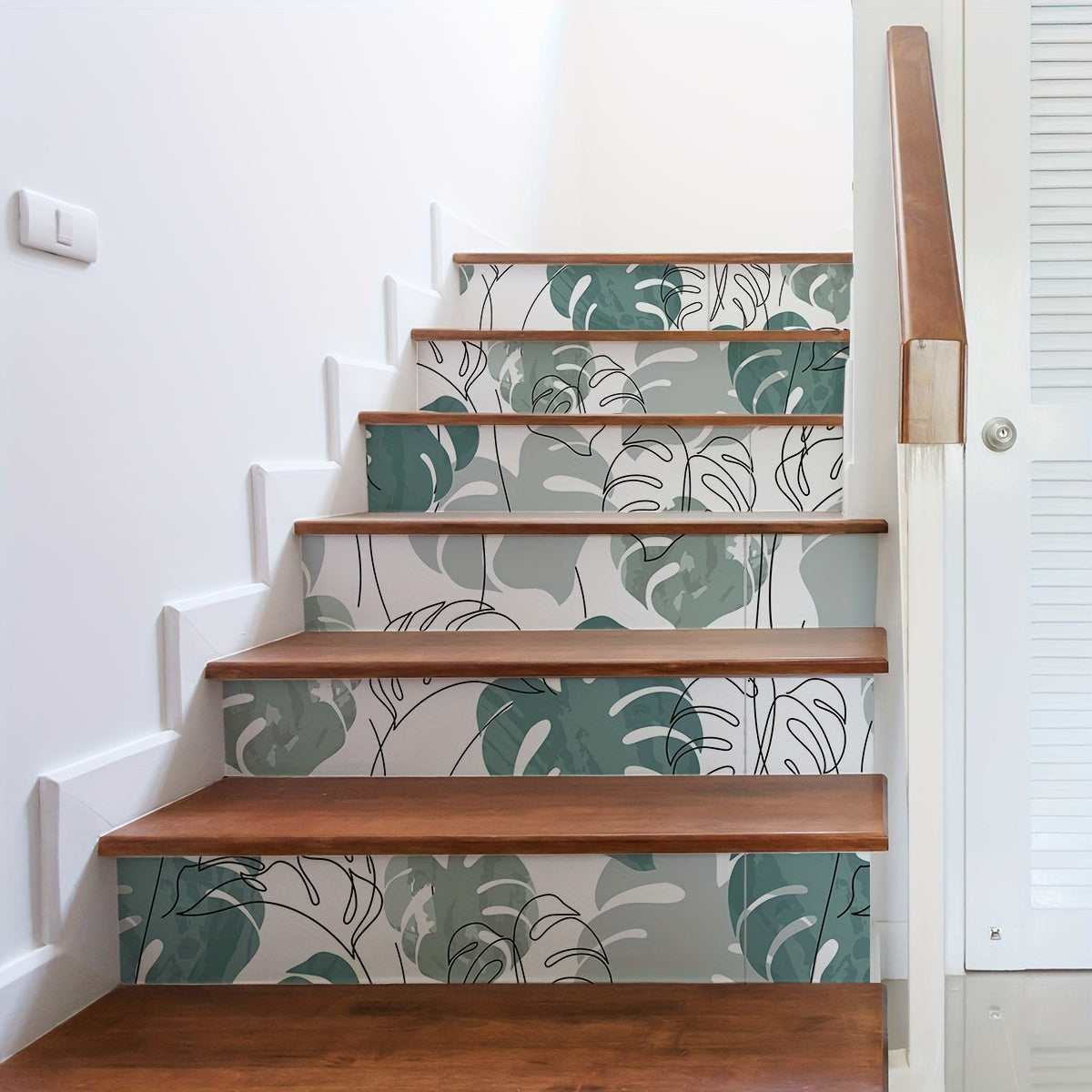 6pcs Watercolor Turtle Back Leaf Pattern Stair Stickers