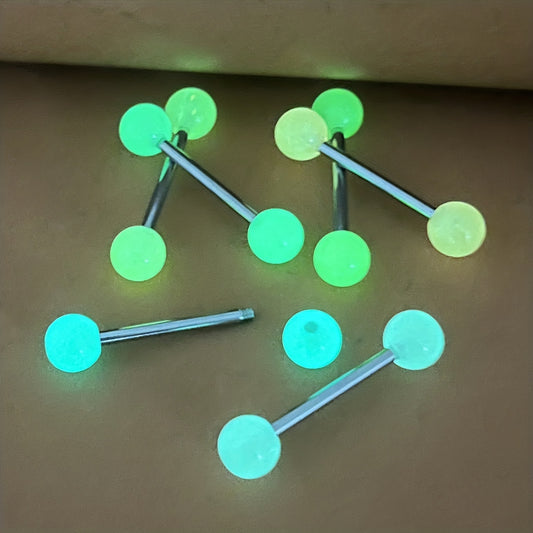 6 Pcs Glow In Dark Tongue Rings 14G Stainless Steel Bar Unisex 6mm Acrylic Ball