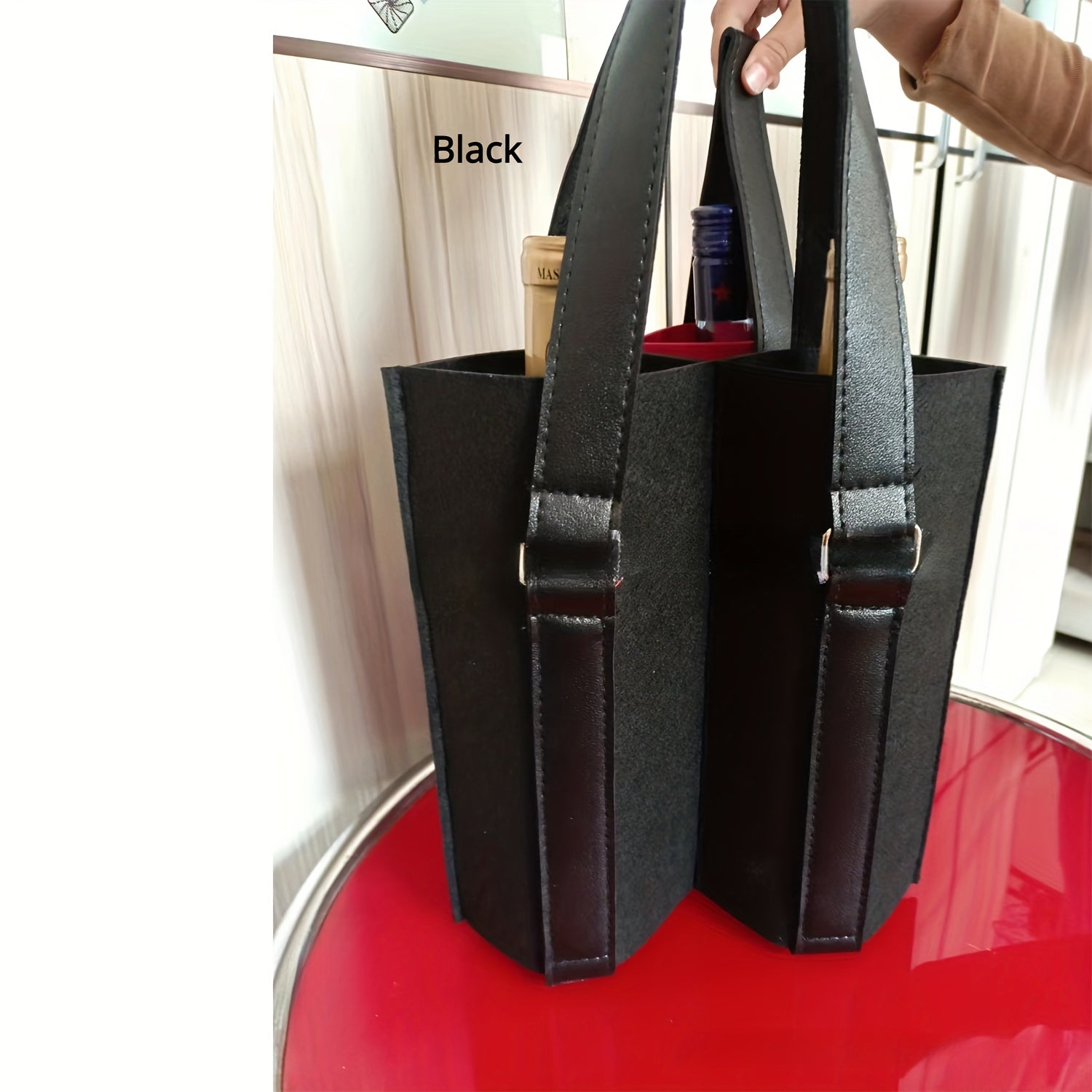Wine Carrier Tote 2 Bottle Bag Felt Holder Secure Handle Christmas Housew