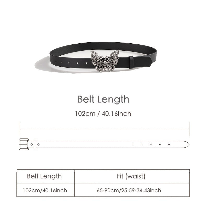 Vintage Butterfly Rhinestone Buckle PU Women's Belt