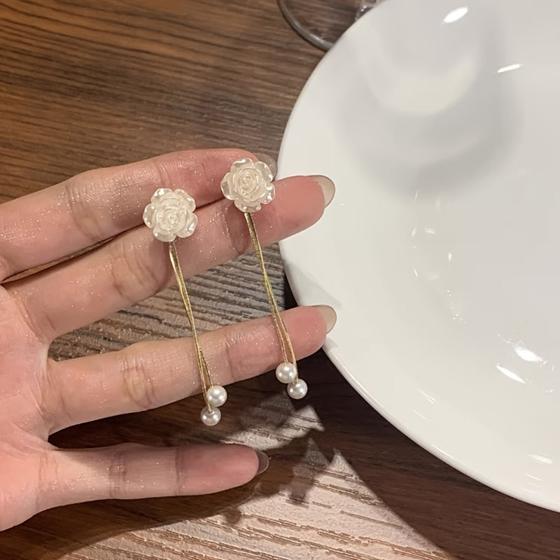 Camellia Tassel Earrings 18K Plated Party Accessories