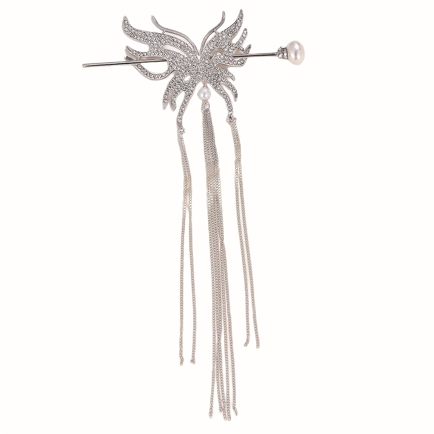 Metal Butterfly Hairpin Tassel Rhinestone Hair Stick