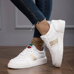 Women's Letter Graphic Lace-up Low Skate Shoes Comfy Outdoor Flats