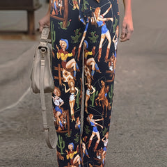  Western Style Pants Women's Plus Cartoon Print Trousers