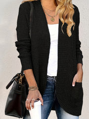 Solid Knit Cardigan Long Sleeve Sweater With Pockets