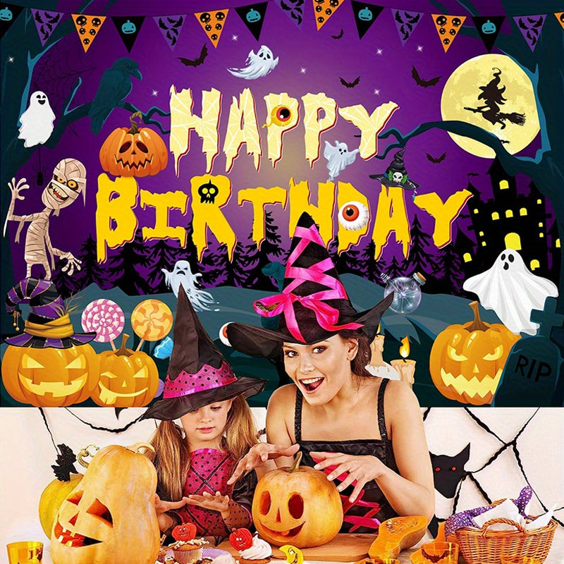 Halloween Birthday Backdrop Pumpkin Candy Ghost Castle Party Banner