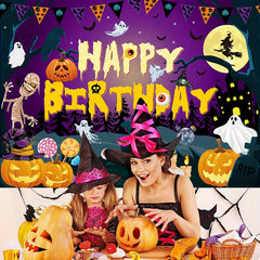 Halloween Birthday Backdrop Pumpkin Candy Ghost Castle Party Banner