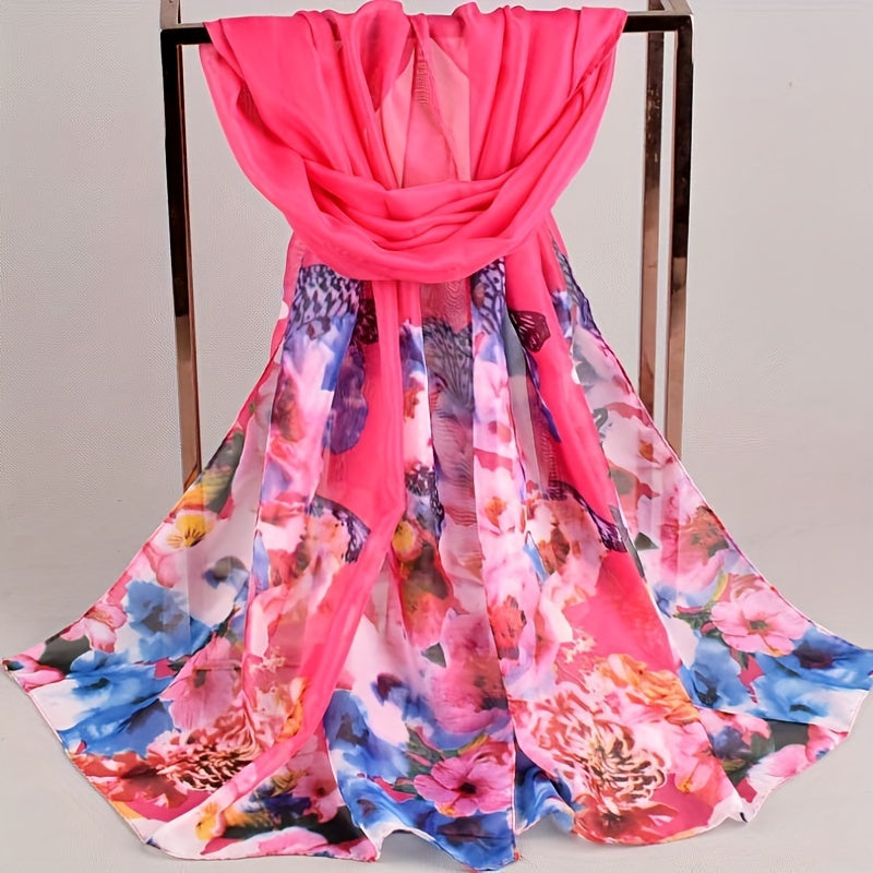 Butterfly Print Silk Scarf Vintage Tie Dye Flower Hijab