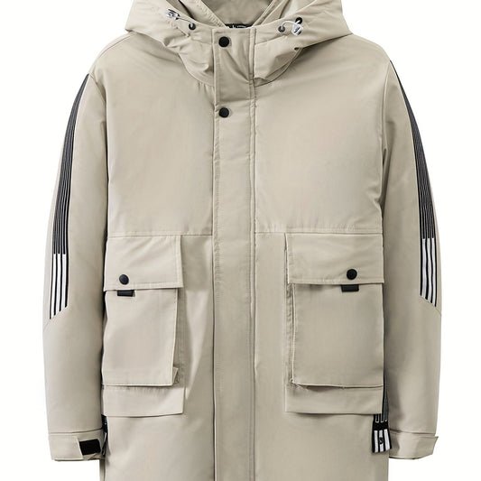 Men's Hooded Puffer Jacket Warm Winter Big Pockets Solid Coat
