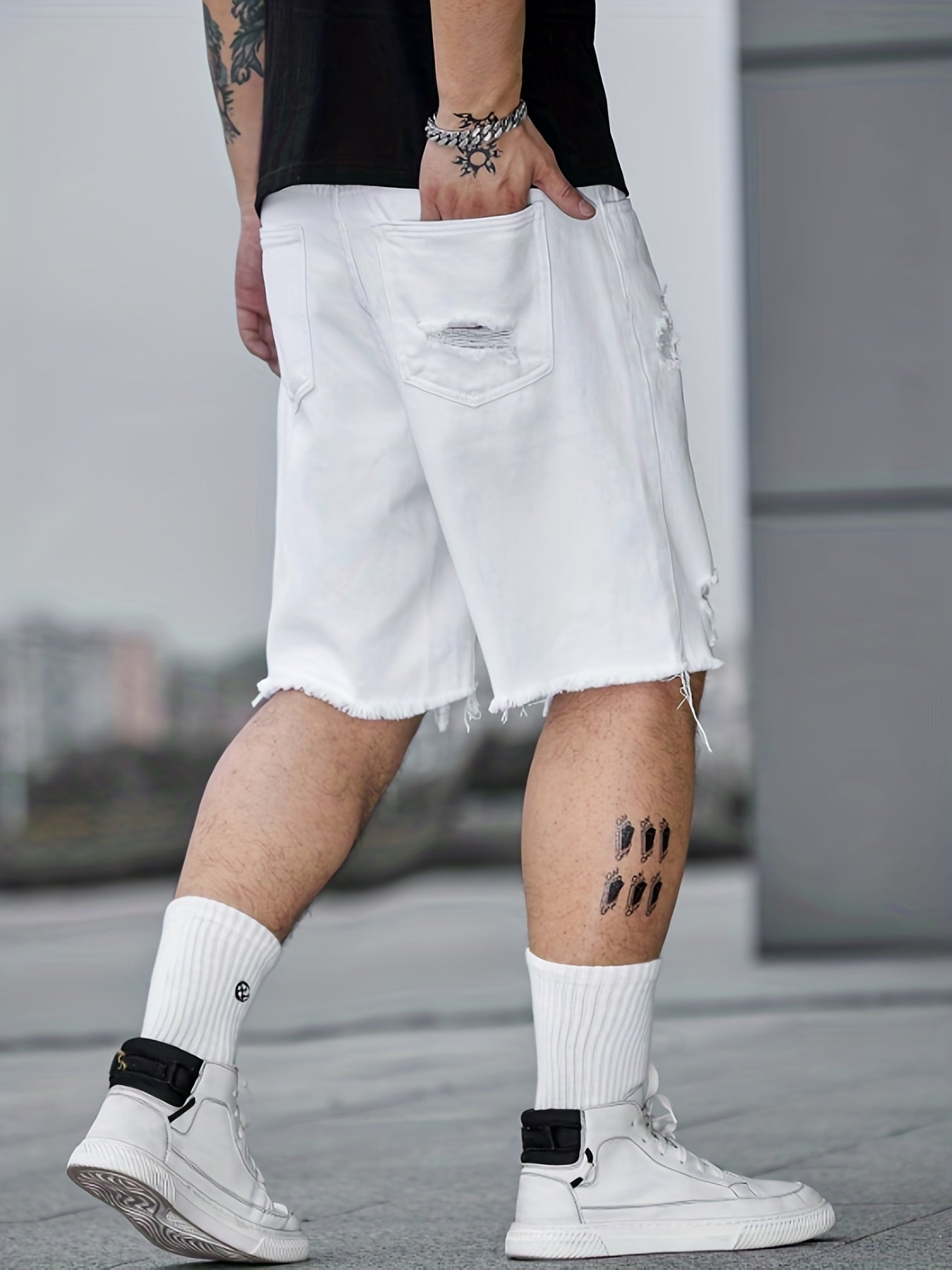 Men's Distressed Denim Shorts Casual Street Style