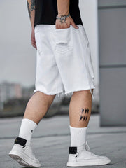 Men's Distressed Denim Shorts Casual Street Style