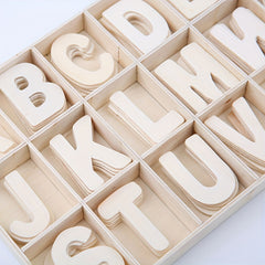 130pc Wooden Craft Letters w/ Storage Tray Natural Blank Unfinished Alphabet