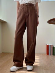 Brown Straight Jeans Non Stretch Casual Denim Pants Women's Jeans