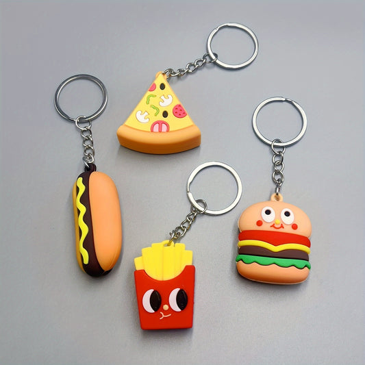 4pcs Soft Plastic French Fries Hamburger Keychain Car Pendant Backpack Pendant