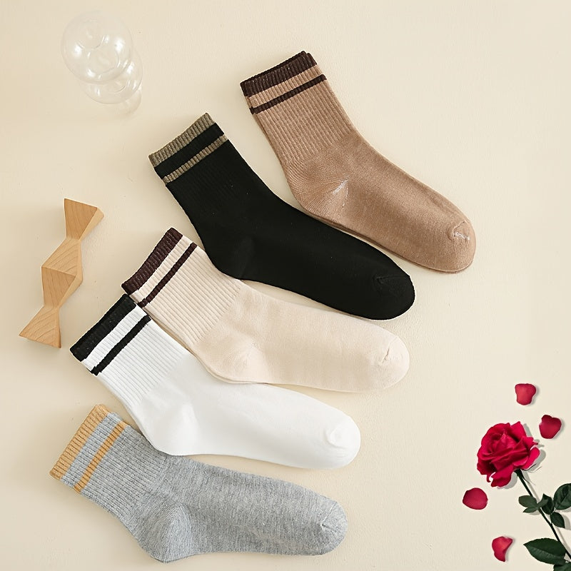Women's Striped Crew Socks Pack Breathable Sports Stockings