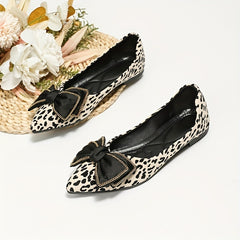 Leopard Print Ballet Flats with Bowknot Detail