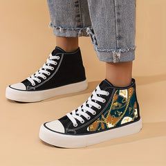 Retro Chain Print Chunky Canvas Sneakers High Top Skate Shoes