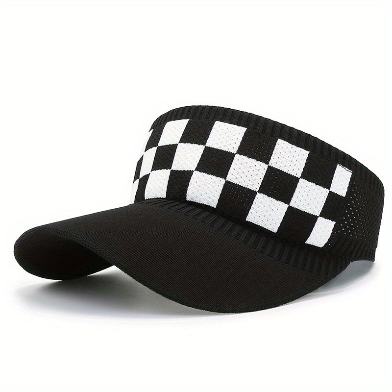 Plaid Pattern Knitted Visor Hat Elastic UV Protection Ponytail Sun Hats