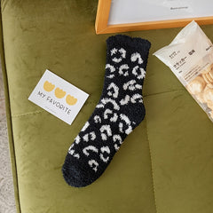 Leopard Fuzzy Socks Comfy Warm Tube Stockings