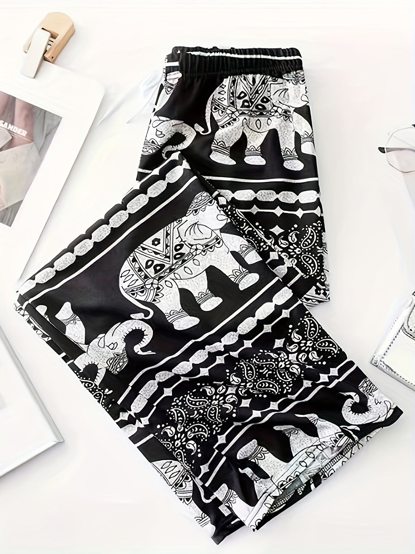 Elephant Boho Style Wide Leg Shorts Printed Summer Shorts