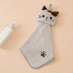 Cartoon Cat Hand Towel Soft Coral Fleece Pocket Towel for Bathroom and Kitchen