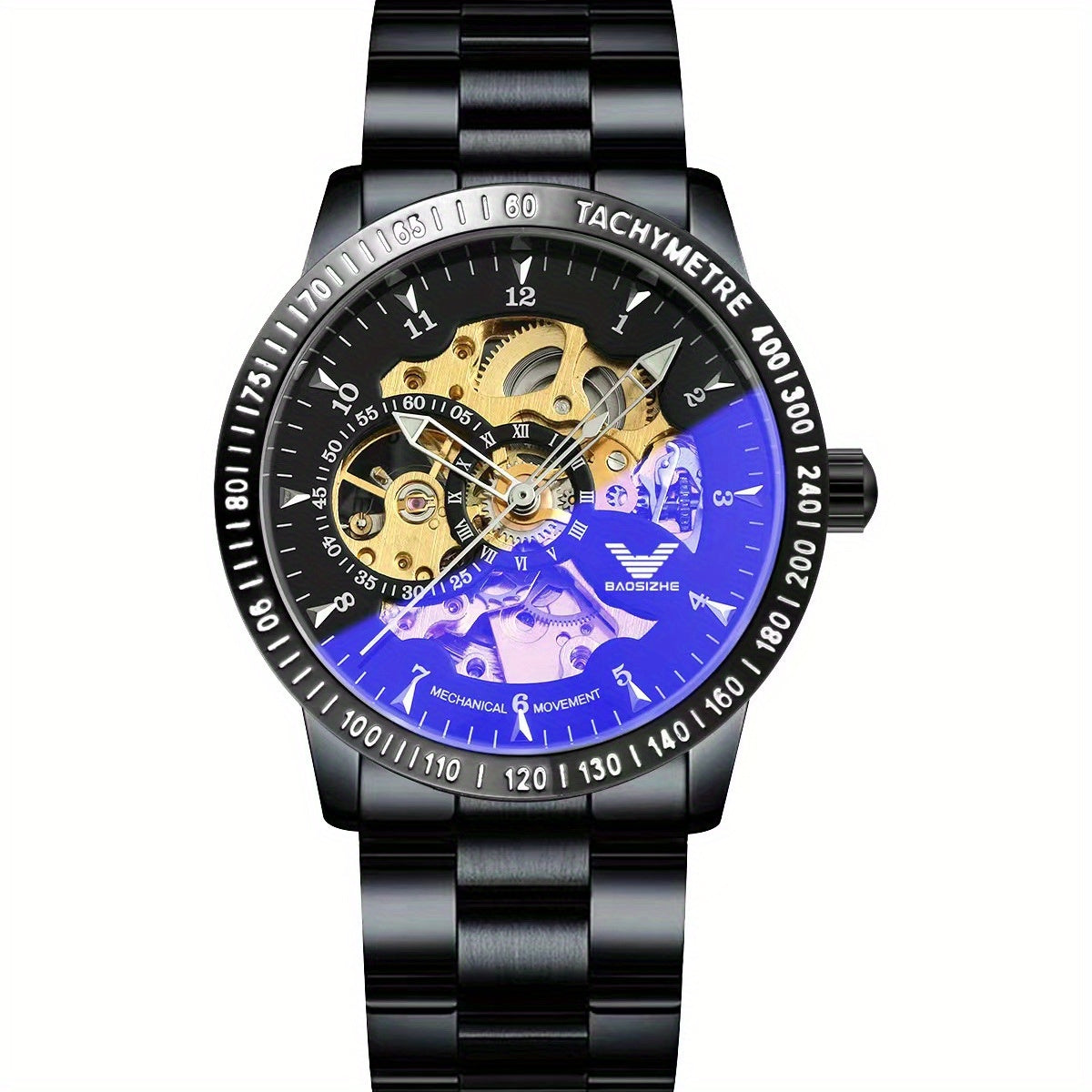 Transparent Bottom Automatic Mechanical Watch Steel Band