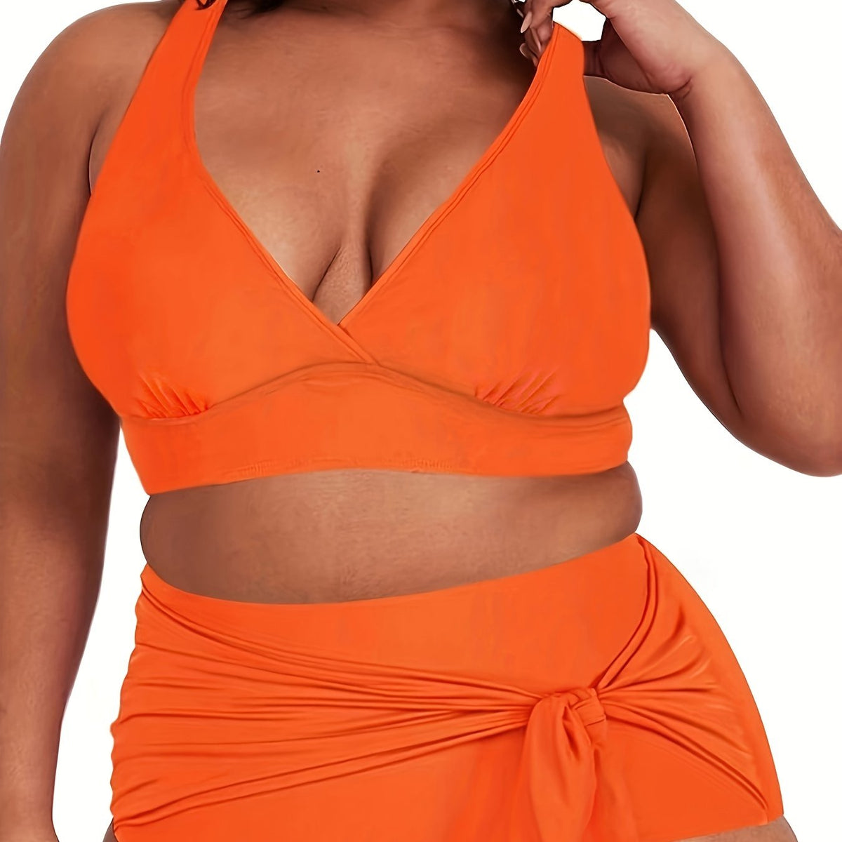  V-Neck Bikini Set with Crisscross Lace Up Back