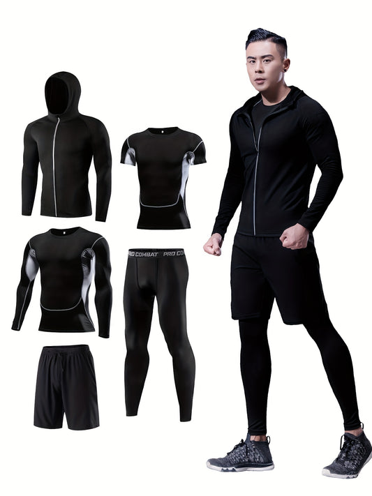 Men's Quick Dry Sports Set Zip Hoodie Jacket & Fitness Tshirt Top
