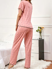 Polka Dot Print Pajama Set Short Sleeve Top & Elastic Waistband Pants