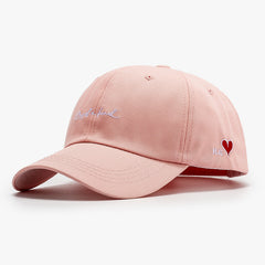 Peach Heart Embroidery Baseball Cap Solid Adjustable Women Sun Hats