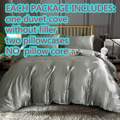 3pcs Satin Duvet Cover Set Silk Bedding Set Solid Quilt Cover