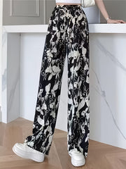  Colorblock Rabbit Print Drawstring Wide Leg Pants