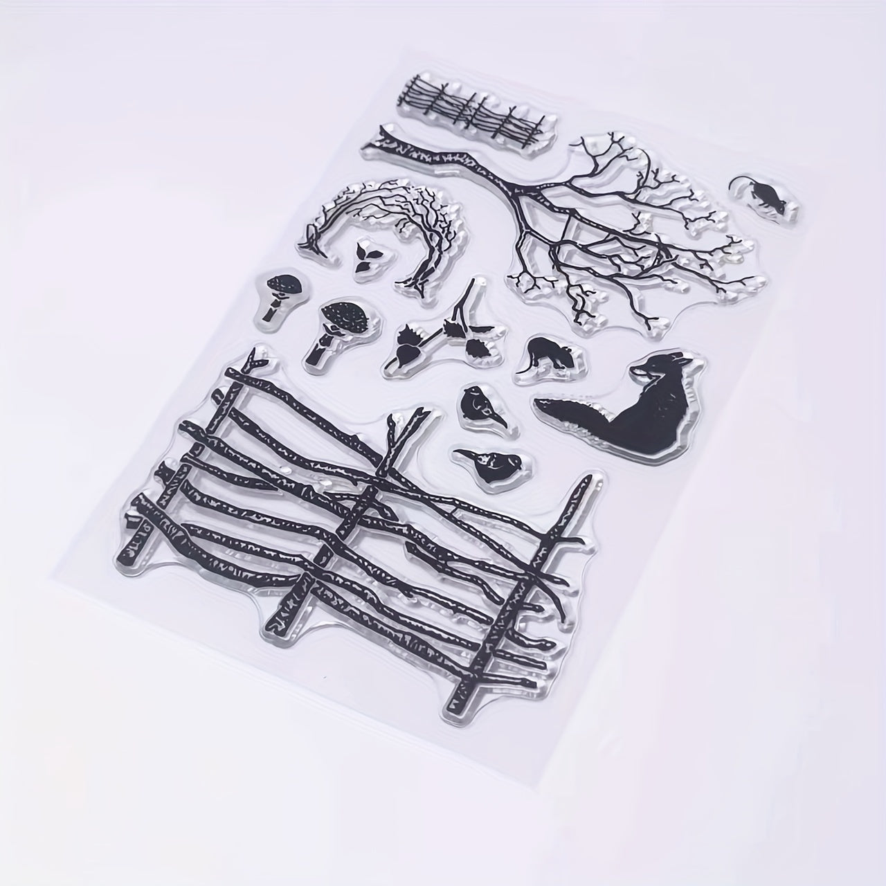 Fence Tree Fox Clear Stamp Holiday Card Making DIY Scrapbook Album Crafts