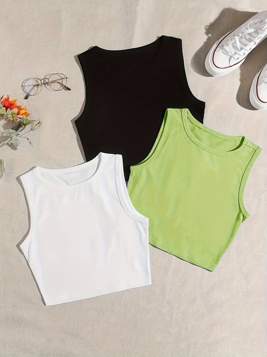 Solid Crew Neck Tank Top 3 Pack Women's Clothing