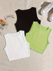 Solid Crew Neck Tank Top 3 Pack Women's Clothing