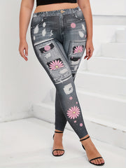  Women's Floral & Denim Print Leggings